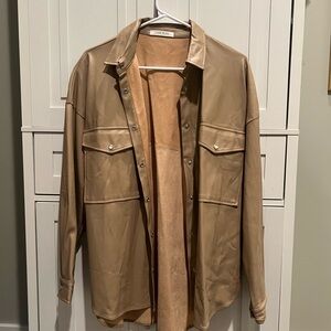 Tan Faux Leather Jacket Shacket from 12th Tribe